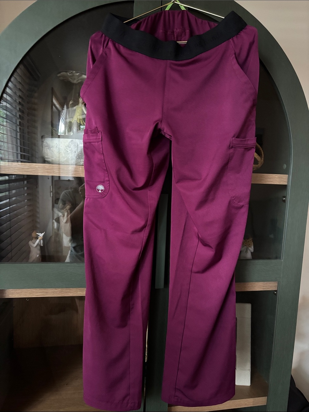 healing hands Women's Scrub Pants in Plum with Black Waistband